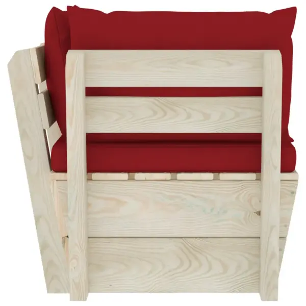 Kaubaalustest nurgadiivan istmepatjadega, immutatud kuusepuit, veinipunased padjad, 60 x 60 x 65 cm – 4