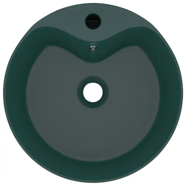 Ümmargune keraamiline valamu kapi peale, matt tumeroheline, 36 x 13 cm, ülevooluava ja kraaniauguga – 3