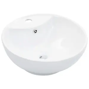 Ümmargune keraamiline valamu ülevooluavaga, kapi peale, 46,5 x 18 cm, valge