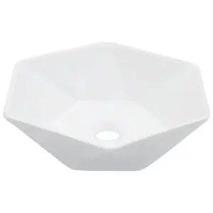 Kuusnurkne keraamiline valamukauss kapi peale, valge, 41 x 36,5 x 12 cm