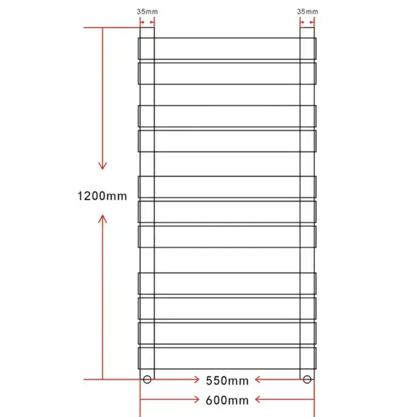 Keskkütte rätikukuivati vannituppa, sirge, valge teras, 600 x 1200 mm – 6