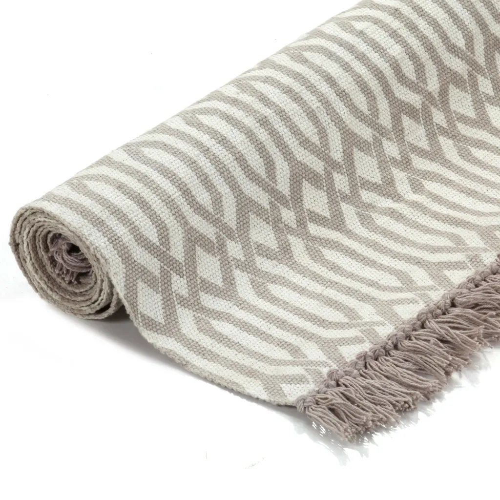 Kilim vaip narmastega, pruunikashall mustriline puuvill, 120 x 180 cm