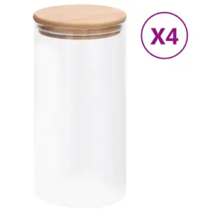 Klaasist säilituspurgid bambuskaanega, 4 tk, 1200 ml, läbipaistev