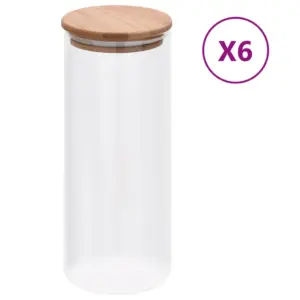 Klaasist säilituspurgid bambusest kaanega, 6 tk, 1000 ml, läbipaistev