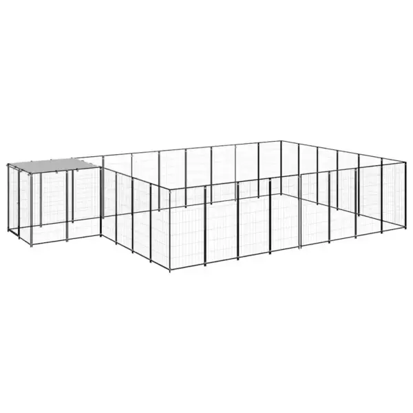 Koera väliaedik veekindla PE-katusega, must/hõbehall pulbervärvitud teras, 15,73 m² – 2