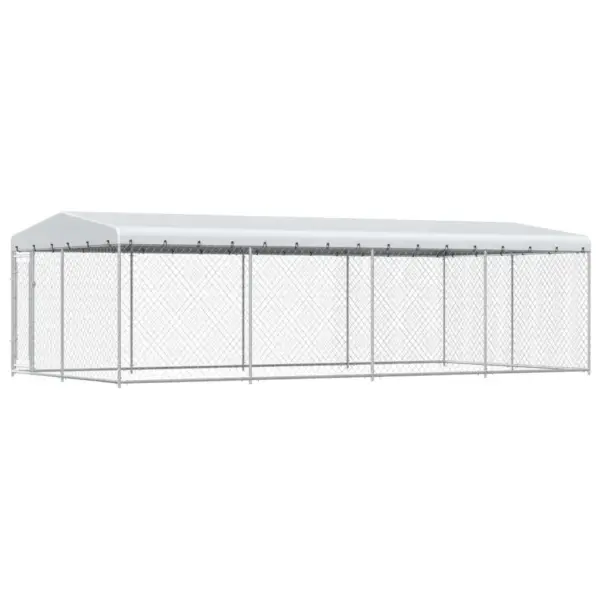 Koeraaed katusega, tsingitud teras, 7,6 x 3,8 x 2,3 m – 2