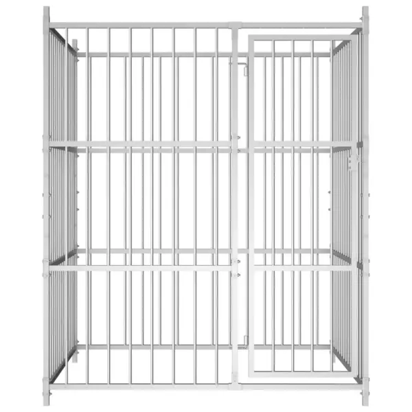 Hõbedane tsingitud terasest koeraaed lukustatava väravaga, 150 x 150 x 185 cm – 2
