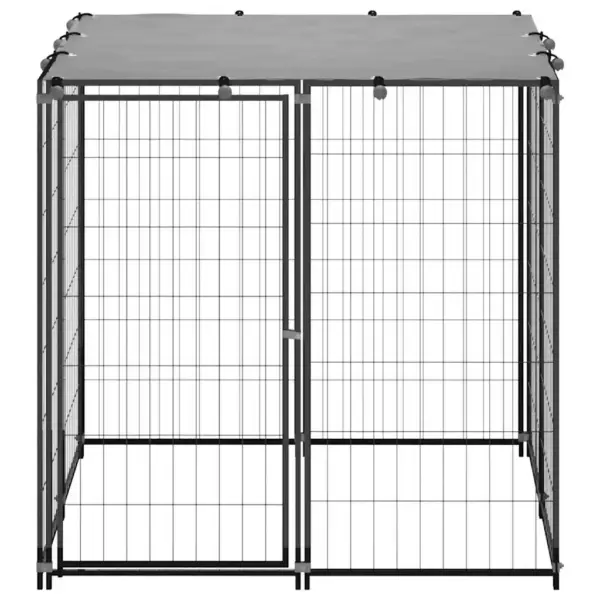 Koeraaedik veekindla katusega, must ja hõbehall, 110 x 110 x 110 cm, pulbervärvitud teras – 2