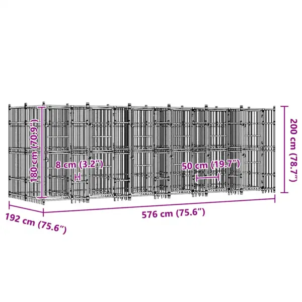 Suur koeraaedik õue jaoks, must pulbervärvitud teras, 576 x 192 x 200 cm – 11