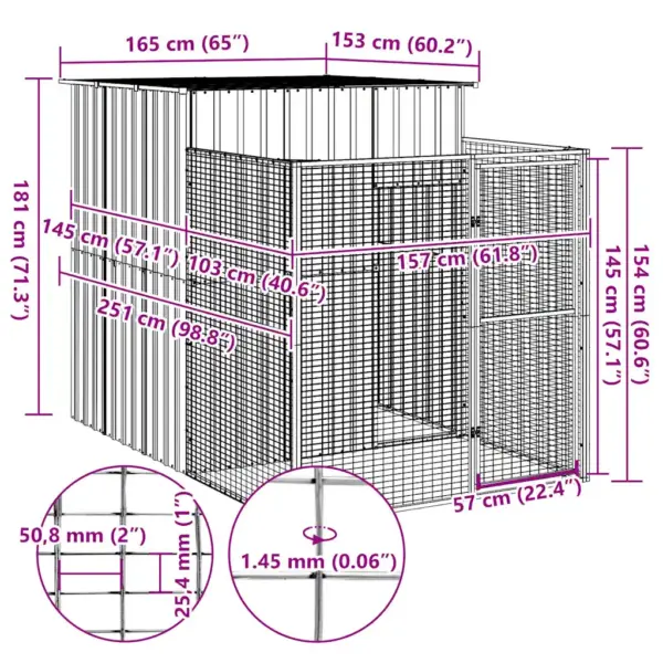Koerakuut jooksuaedikuga, antratsiithall tsingitud teras, 165 x 251 x 181 cm – 5