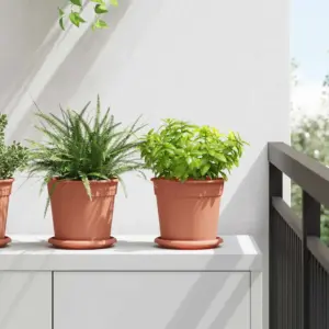 Ümmargune lilletaldrikute komplekt, kohviroosa plastik, 24 tk, Ø 14 x 2 cm