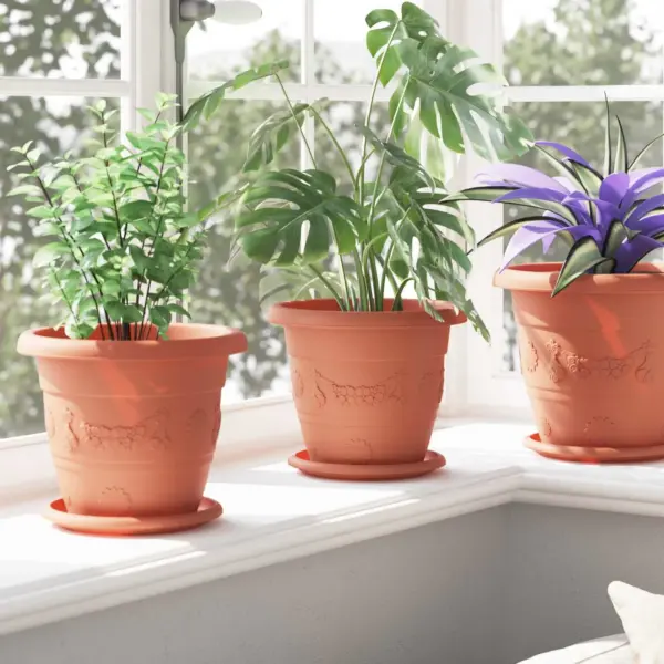 Plastist taimepotid drenaažiavadega, kohviroosa, 6 tk, Ø 26 x 21,5 cm – 4