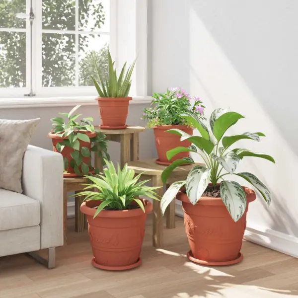 Plastist taimepotid äravooluavadega, kohviroosa, 6 tk, Ø 26 x 21,5 cm – 4