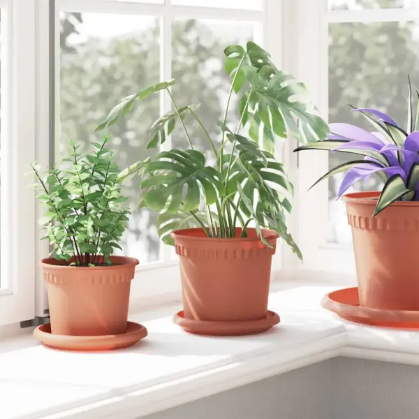 Ümmargused plastlillepotid drenaažiavadega, 6 tk, kohviroosa, Ø 15 x 12 cm – 4