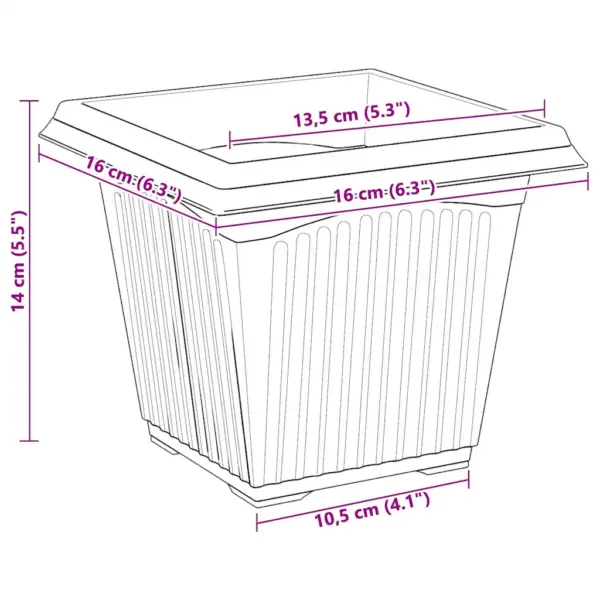 Ruutlillepotid, 6 tk, kohviroosa plastmass, 16 x 16 x 14 cm – 10