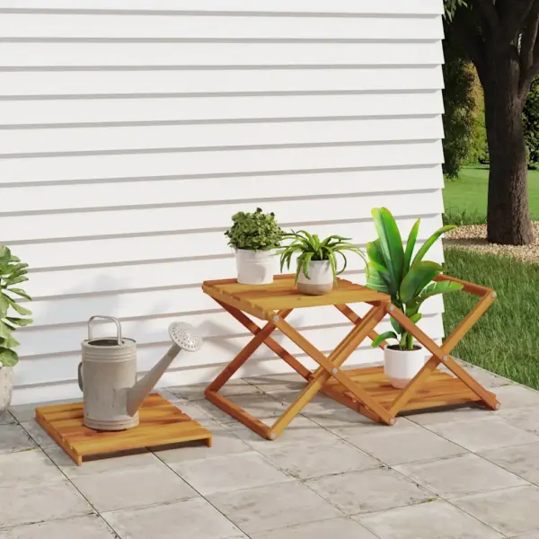 Pruun 3-korruseline kokkupandav akaatsiapuidust riiul, 43 x 31 x 63 cm – 3