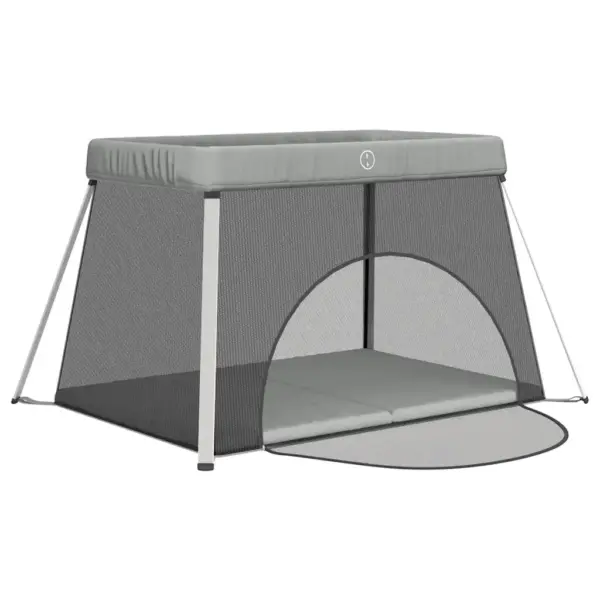 Kokkupandav beebi mänguaedik ja reisivoodi madratsiga, helehall, linane kangas, 110 x 82 x 67 cm – 4