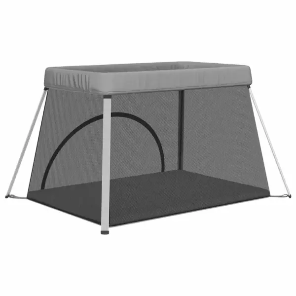 Kokkupandav beebi mänguaedik ja reisivoodi madratsiga, helehall, linane kangas, 110 x 82 x 67 cm – 6