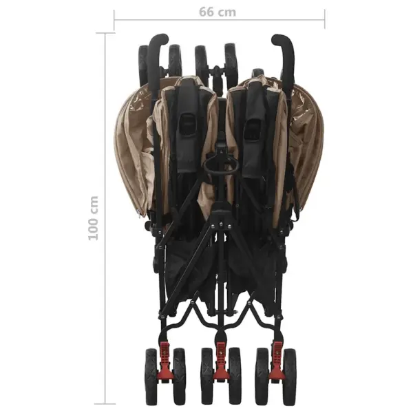 Kaksikute jalutuskäru 12 rattaga, pruunikashall, kokkupandav, reguleeritava seljatoe ja jalatoega – 12