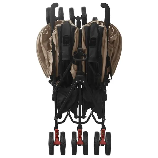 Kaksikute jalutuskäru 12 rattaga, pruunikashall, kokkupandav, reguleeritava seljatoe ja jalatoega – 8