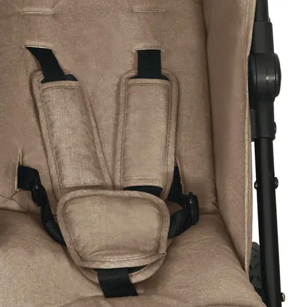 Kaksikute jalutuskäru 12 rattaga, pruunikashall, kokkupandav, reguleeritava seljatoe ja jalatoega – 10