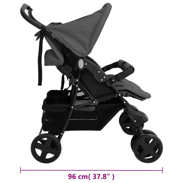 Kokkupandav kaksikute jalutuskäru terasraamiga, tumehall, linaistmetega – 13