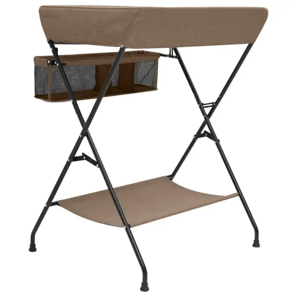 Kokkupandav mähkimislaud külgmiste panipaikade ja alumise riiuliga, pruunikashall, metallraamiga, 80,5 x 67 x 102,5 cm – 4