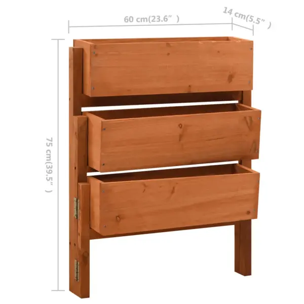 Kokkupandav nulupuidust taimekast 3 tasapinnaga, oranž, 60 x 14 x 75 cm – 5