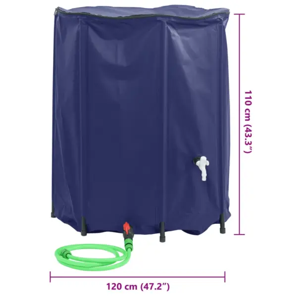 Kokkupandav vihmaveetünn kraaniga, 1250 l, sinine PVC, 120 x 110 cm – 10