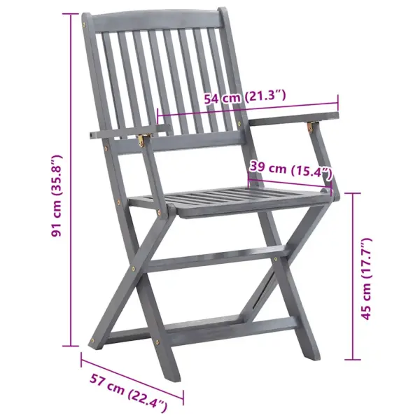 Kokkupandavad hallid akaatsiapuidust aiatoolid patjadega, 8 tk, 54 x 61 x 88 cm – 7