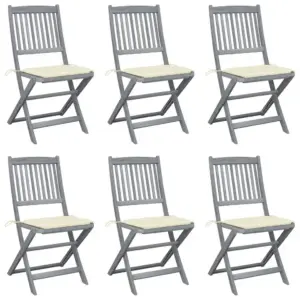 Kokkupandavad akaatsiapuidust aiatoolid patjadega, hall, 6 tk