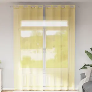 Läbipaistvad kollased voile kardinad rõngastega, 2 tk, 140 x 260 cm