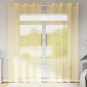 Poolläbipaistev voile-kardinakomplekt rõngastihenditega, 2 tk, kollane, 140 x 225 cm