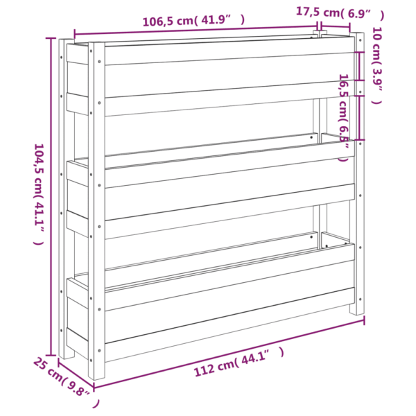 Kolmekorruseline taimekast männipuidust, meekarva, 112 x 25 x 104,5 cm – 9