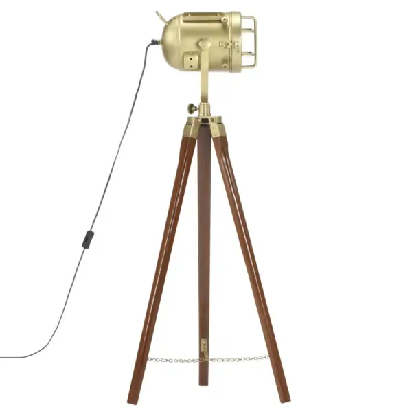 Retro kolmjalgne põrandalamp mangopuidust ja messingist, E27, 97 cm – 3