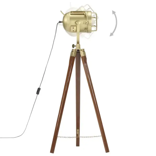 Retro kolmjalgne põrandalamp mangopuidust ja messingist, E27, 97 cm – 4