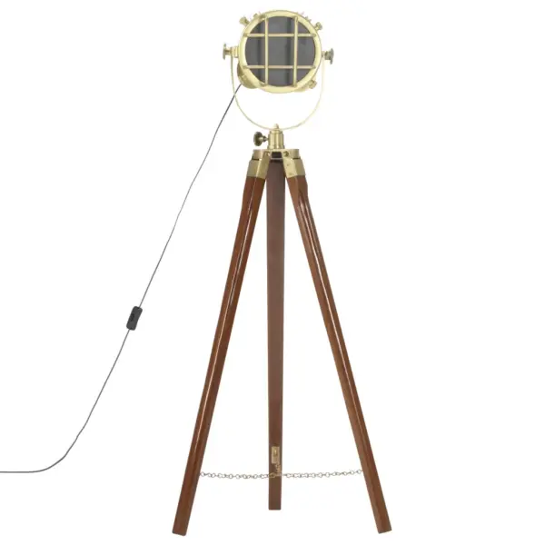 Retro kolmjalgne põrandalamp mangopuidust ja messingist, E27, 97 cm – 5