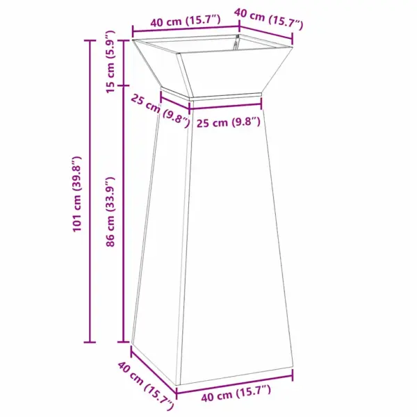 Kõrge sambakujuline aiapott, must, 40 x 40 x 100 cm – 12