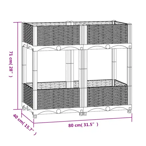 Kõrge taimekast 2 riiuliga, must polüpropüleen, 80 x 40 x 71 cm – 7