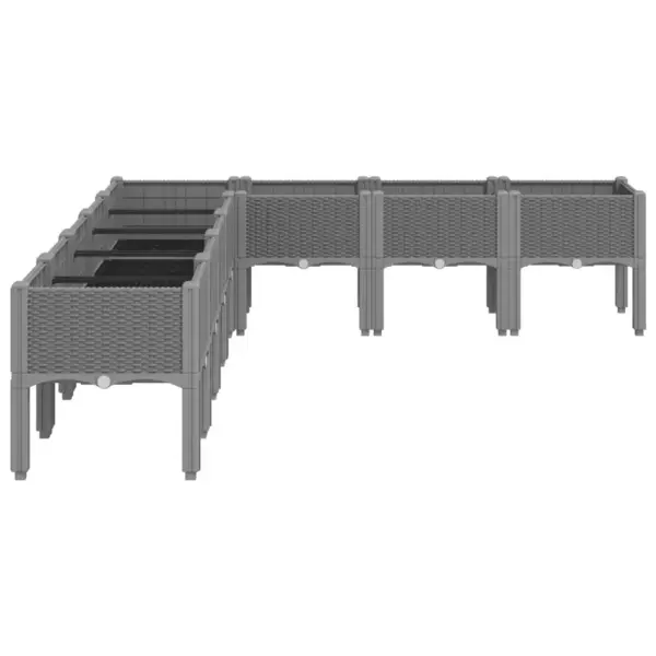 Kõrgendatud aia taimekast jalgadel, rotangmustriga, helehall PP, 200 x 160 x 42 cm – 4