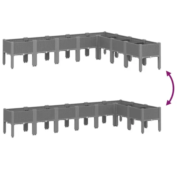 Kõrgendatud aia taimekast jalgadel, rotangmustriga, helehall PP, 200 x 160 x 42 cm – 6