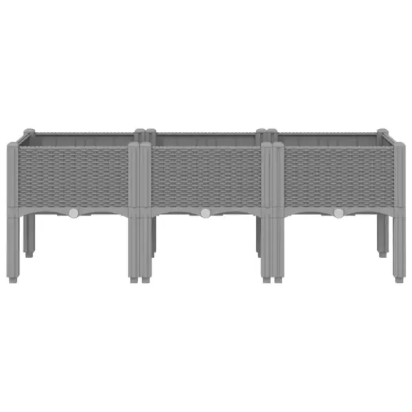 Kõrgendatud aiataimekast jalgadel, helehall, rotangimustriga PP, 120 x 40 x 42 cm – 3