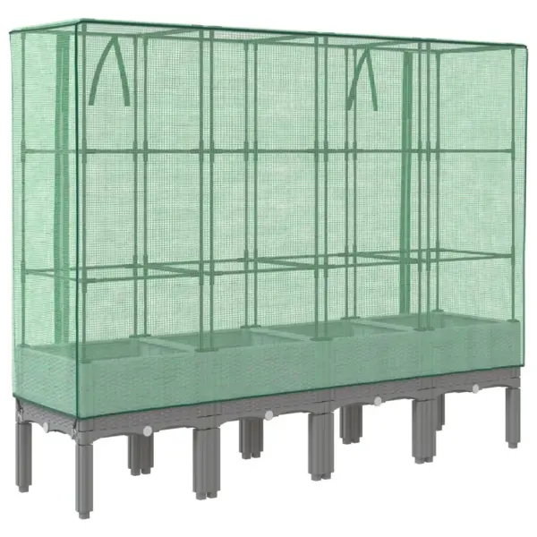 Kõrgendatud peenar kasvuhoonekattega, rotangiimitatsiooniga, helehall, 160 x 40 x 140 cm – 6