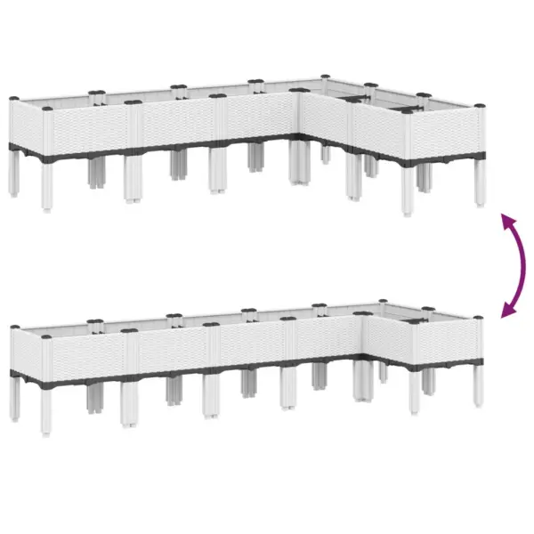 Kõrgendatud taimekast jalgadel rotangi mustriga, valge PP, 160 x 120 x 42 cm – 6