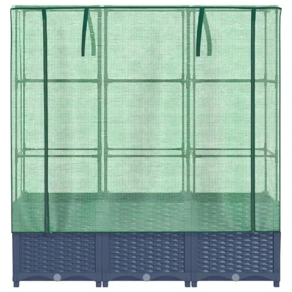 Kõrgendatud taimekast kasvuhoonekattega, rotangi välimus, sinakashall, 120 x 40 x 138 cm - 4