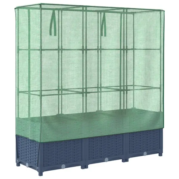 Kõrgendatud taimekast kasvuhoonekattega, rotangi välimus, sinakashall, 120 x 40 x 138 cm - 6