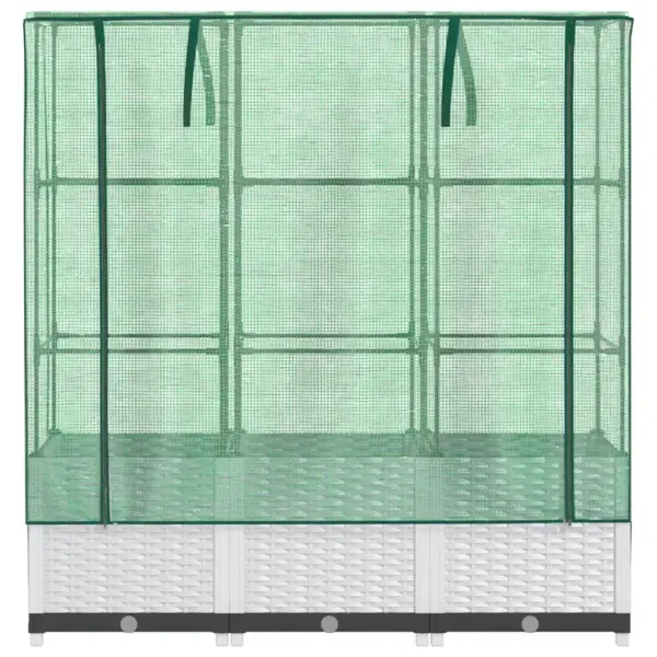 Kõrgendatud taimekast kasvuhoonekattega, rotangi välimus, valge, 120 x 40 x 138 cm - 4
