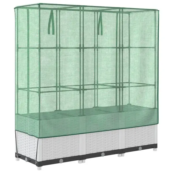Kõrgendatud taimekast kasvuhoonekattega, rotangi välimus, valge, 120 x 40 x 138 cm - 6