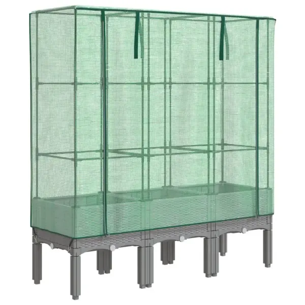 Kõrgendatud taimekast kasvuhoonekattega, rotangi välimus, helehall, 120 x 40 x 140 cm – 2
