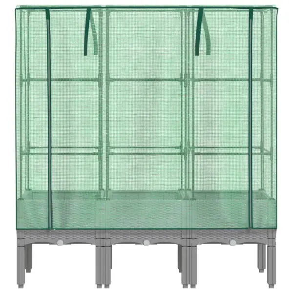 Kõrgendatud taimekast kasvuhoonekattega, rotangi välimus, helehall, 120 x 40 x 140 cm – 4